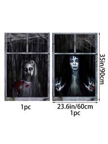 万圣节恐怖窗户横幅 - 血腥鬼魂压制玻璃，幽灵鬼屋装饰室内/室外耐用涤纶面料，多种尺寸 - 黑色 - 查看 11