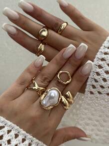 6pcs/Set Minimalist French Style Rings Metal Vintage Design Personalized Party Jewelry Gift Set, Suitable For Daily Wear