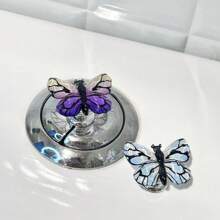 2 Pc Beautiful Gradient Color Imitation Butterfly Toilet Flush Assist Button, Bathroom And Bedroom Accessories, Car Interior Diy Small Ornaments, Can Be Used As Drawer Handles, Wardrobe Handles, Protect Manicures, Making Your Life More Comfortable