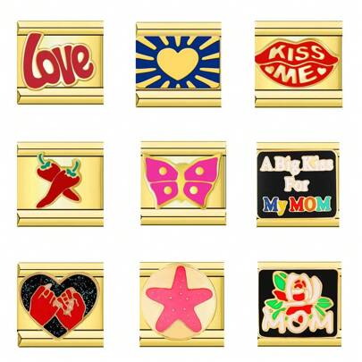 Joia DIY elegante e estilosa em aço inoxidável dourado, acessório único com base de metal com padrão colorido, trevo de quatro folhas e rosa, presente versátil e perfeito, acessório de moda multiuso, lindamente feito à mão