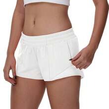 Shorts de running de tiro bajo para mujer de 6,35 cm: forro integrado, ligeros y de secado rápido con bolsillo de malla. - Blanco - Ver 2
