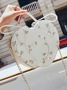 1 pièce Sac bandoulière ou sac à épaule en forme de cœur à broderie de dentelle pour femme, essentiel pour le travail, le campus et les voyages. - Multicolore - Voir 3