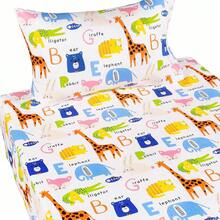 Cute Rabbit Bear Fox Alligator Animals Letters Boys Girls Kids 100% Cotton Cozy Twin Bed Sheet Set, Flat Sheet & Fitted Sheet & Pillowcase Natural Bedding Set (Animals, Twin) - 青檸色 - 查看 2