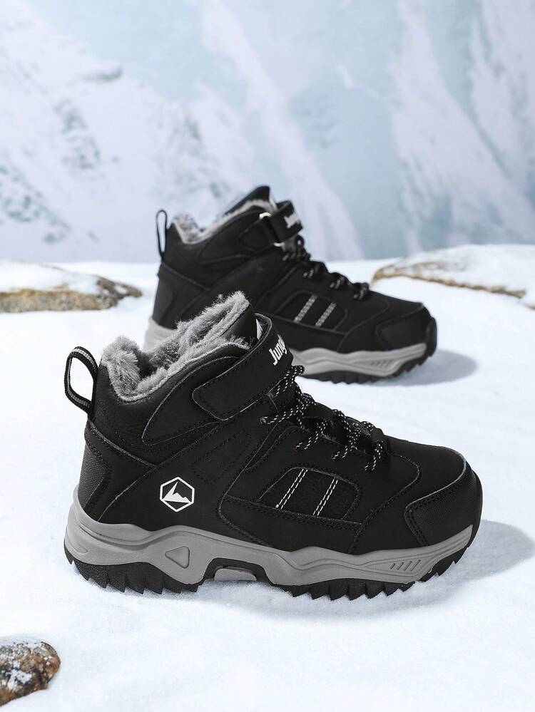 1 双儿童羊毛户外登山靴，儿童冬季鞋，温暖舒适，适合男孩和女孩日常休闲和户外徒步旅行露营，全新秋冬系列 - 黑色 - 查看 3