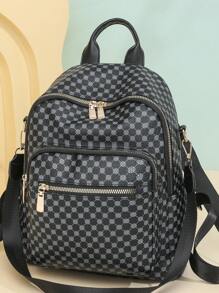 Vintage Classic Print Backpack For Women, Business Casual PU Leather Commuter Computer Backpacks, Single Shoulder Dual-Use Waterproof Outdoor Travel Purse For Daily Use, Large Capacity College Schoolbag For Junior High School Students And College Students