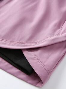 1 chiếc quần short thể thao 2 trong 1 dành cho nữ - Quần short tennis và chạy bộ co giãn cao với hai lớp, mang lại nhiều lợi ích cho yoga và hoạt động thể thao, quần short biker mùa hè. - Màu tím hoa cà - Xem 3