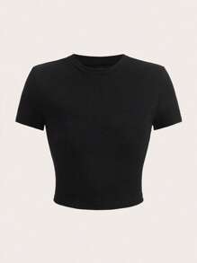 Tricou casual pentru femei cu mânecă scurtă și guler rotund mic