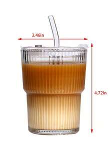 1 件垂直竹纹玻璃杯，优质双饮设计，带盖透明玻璃，冷萃咖啡杯，啤酒/果汁/奶茶/燕麦奶/冷饮杯，适用于办公室、家居、户外、汽车、派对 - 彩色 - 查看 2