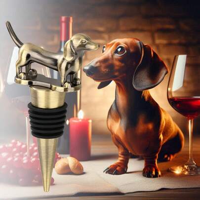 1 pieza Tapón de vino con forma de Dachshund, empaquetado individualmente con bolsa de terciopelo negro/caja de regalo, hecho de aleación de zinc, divertido tapón de botella de champán con forma de perro, disponible en bronce antiguo o plata profunda, perfecto para festival/evento corporativo/fiesta/regalo de cumpleaños, Dachshund, Perro, Perro, Dachshund, Labrador, Perro Werner, Salchicha Perro, Perro, Dachshund