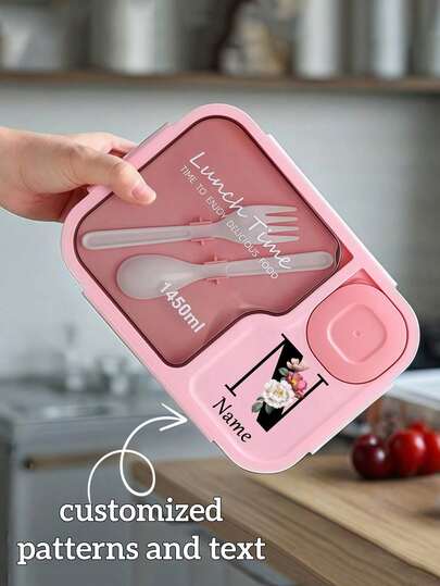 1 st. anpassningsbar bentobox med fantasimönster och konstnärlig text, högkvalitativt PP-material, 3-fack med tillhörande redskap, bärbar, minimalistisk, vattentät, tätslutande, läckagesäker, stor kapacitet, lämplig för studenter, kontorsarbetare och daglig användning