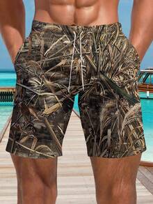 Shorts de praia casuais masculinos plus size estilo havaiano com estampa 3D - secagem rápida, cintura com cordão, perfeitos para atividades ao ar livre no verão - Multicolorido - Ver 1