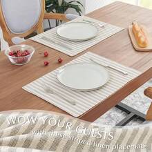 JINCHAN Linen Floral Fall Placemats Set Of 4 Cloth Table Mats Rustic Cottagecore Jacobean Outdoor Seasonal For Kitchen Dining Table Decor Non-Slip Washable Tablemats 13x19 Inch Green - Garis | Abu-abu - View 5