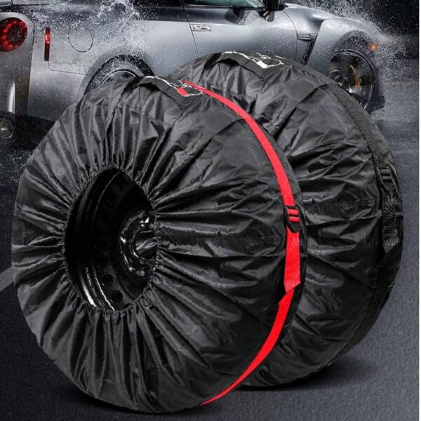 Polyester Spare Tire Cover With Reflective Strips And Buckles - Weather Protection Tyre And Accessories Storage Cover, Suitable For Cars, Trucks, SUVs, Wheel Covers