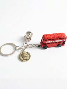 1pc Creative Telephone Booth Keychain, 3D London Bus Pendant, Red Double Decker Bus Charm, Suitable As Backpack Ornament, Decoration, Gift, Travel Souvenir