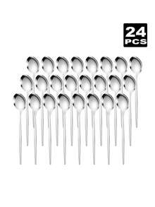 2/4/6/12/24件不锈钢咖啡勺/甜点勺套装，适合家庭下午茶、学校用品 - 銀色 - 查看 12