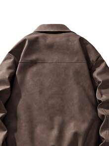 Áo khoác da PU dài tay dáng rộng dành cho nam giới, kiểu dáng mô tô, mẫu mới mùa thu đông. - Cà phê nâu - Xem 5