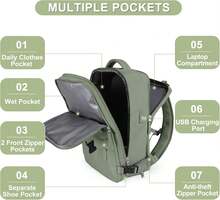 Travel Backpack For Women Men Airline Approved Carry On Backpack Flight Approved Waterproof Sports Luggage Backpack Casual Daypack Small Hiking Backpack Grey Green - 綠色 - 查看 6