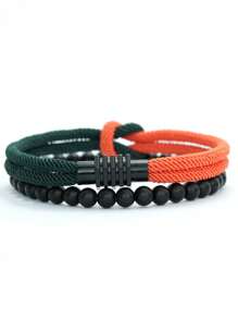 Set da 2 braccialetti da uomo alla moda, bracciale in corda con nodo, fibbia magnetica, colore giallo e rosso