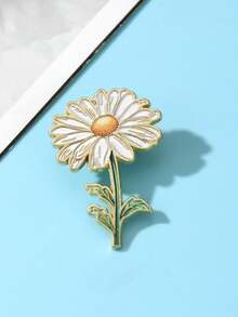 艺术雏菊珐琅别针时尚花朵装饰胸针饰品翻领包徽章珠宝礼品2025新款背包适用于学校办公室配饰衬衫夹克圣诞节万圣节衣服别针有趣可爱教师礼物 - 白色 - 查看 3