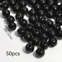 1 Pack 20-500pcs 6-16mm Black Acrylic Round Beads With Hole, Suitable For DIY Jewelry Making, Bracelet And Craft Accessories