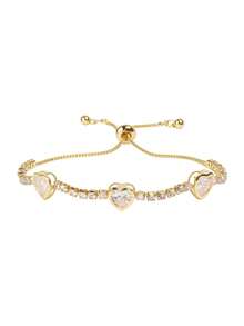 1条心形立方氧化锆网球手链，可调节白色女士手链，适合派对和婚礼佩戴 - 彩色 - 查看 4