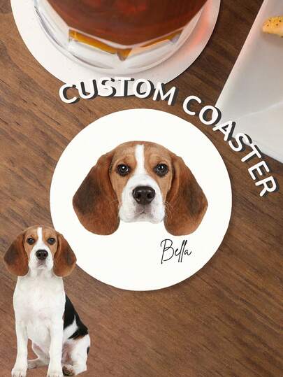 1Pc Custom Pet Photo Coaster, Custom Pet Face And Name Coaster, Cute,High Quality,Personalized Ceramic Coaster, Dog Mom Gifts, Dog Keepsake, Gift For Birthday, Party And Wedding