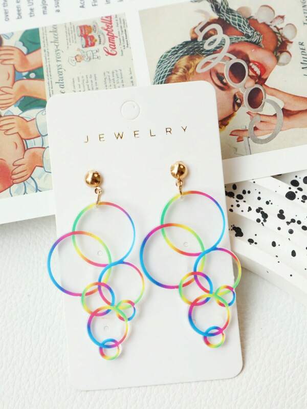 1 Pair Summer Acrylic Bubble & Rainbow Water Bead Earrings, Cute & Fun Design, Suitable For Women Summer Ear Accessories