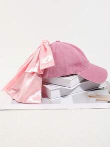 2 件女士时尚粉色可拆卸蝴蝶结装饰 + 棒球帽，甜美风格适合户外、购物、派对装