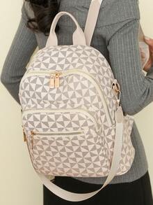 时尚女士双肩包设计，菱形绗缝大容量双肩包，休闲单肩包，通勤包，学生背包，妈妈包 - 白色 - 查看 4