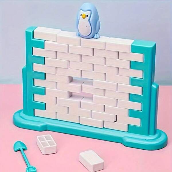 1set Penguin Wall Challenge Family Game - Interactive Strategy Puzzle With Building Blocks For Hand Skill Development, Perfect For Parent-Youngsters Bonding