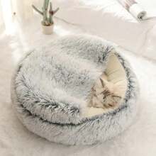Soft Warm Long Plush Pet Bed Enclosed Round Cat Cushion Comfortable Sleep Bag Cat Nest Kennel For Small Pet Cat Nest