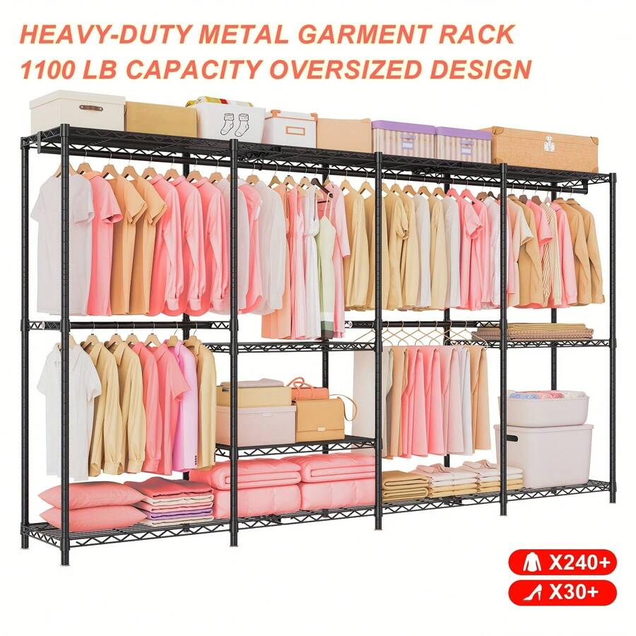 Heavy-Duty Coat Rack System - Industrial 4x4 Rack - 1100 Lbs Maximum Weight - 77" Height - Belt Included - Space-Saving Design - For Bulk Clothing & Shoes - Sturdy Metal Construction - Easy Installation