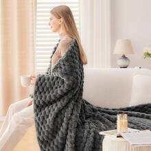 Super Soft King Blanket Pink Premium Silky Flannel Fleece 3D Ribbed Jacquard Lightweight Bed Blanket All Season Use (Pink Ribbed, King(90"X110")) - Grey - View 4