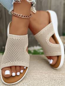 Sandal Selop Kasual Olahraga Wanita Ukuran Plus Sederhana dan Personalisasi, Sandal Pantai Platform Retro Ringan dan Nyaman (Ukuran Lebih Kecil dari Biasanya) - Krem - View 4