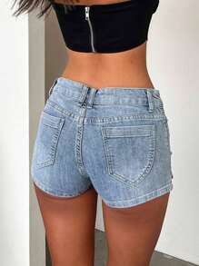Shorts di jeans casual per donne, di colore solido, sexy, con tasche, cerniera e bottoni, adatti per l'estate, le vacanze e i viaggi