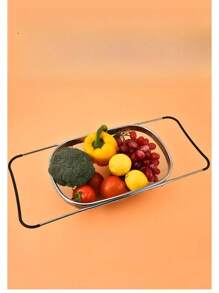 1 pieza, Colador para el fregadero, Cesta de lavado de verduras para el fregadero, Rejilla de escurridor de frutas, Cesta escurridor de acero inoxidable, Cesta coladora, Rejilla ajustable para el fregadero, Colador multifuncional, Productos de cocina, Utensilios de cocina, Accesorios de cocina