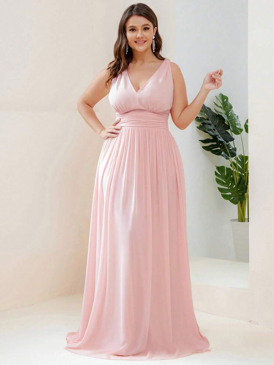 Sexy Backless High Waist Sleeveless Pink Bridesmaid Dress, Suitable For Spring Summer Wedding Guest Party Prom Vacation - Pink - View 1