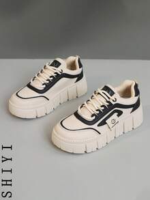 【厚底增高系列】2025春夏新款女士休闲鞋女厚底鞋小白鞋舒适运动鞋增高5cm派对鞋适合矮个子女性运动风格 - 黑色 - 查看 4