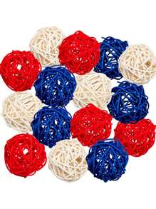 12pcs Decorative Rattan Balls, Red, Blue And White Balls, Independence Day Home Decoration, Classroom Decoration, Decorative Filling Of Craft Vases, Table Party Supplies Decoration