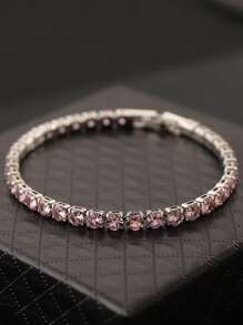 1pc Round Cubic Zirconia Bracelet, Fashionable Minimalist Unisex Daily Wear