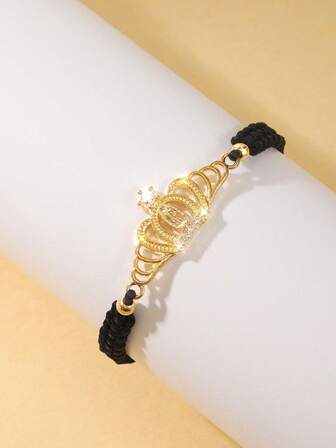 1 Pulsera tejida de la Virgen María, Pulsera tejida con corona calada, Pulsera ajustable, Regalo de suerte para amigos, Pulsera de pareja