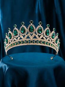 1 件女式欧美派对舞会皇冠，水钻新娘选美婚礼头饰 - 金色 - 查看 11