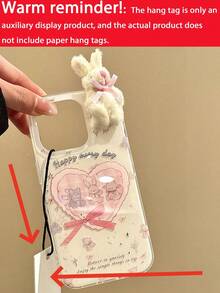 可爱兔子元素时尚3D毛绒蝴蝶结爱心动物涂鸦果冻手机壳,适用于 17 Pro Max 17 Pro 17 Air 16 15 Pro Max 14 13 Pro 12 Pro 16 Plus 11,柔软糖果色保护套,复活节兔子礼物 - 米色 - 查看 5