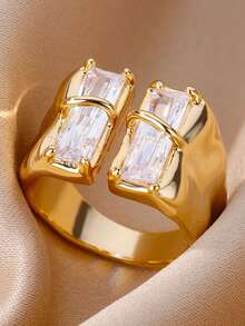 1 件装女士不锈钢圆形戒指几何金色水晶戒指美观婚礼派对珠宝礼物