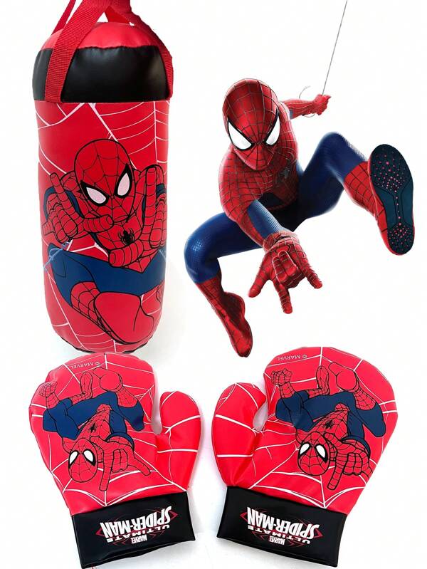 Disney Juego de boxeo con bolsa de boxeo para niños de Spider-Man de Marvel y Disney. Incluye guantes de boxeo. Juguete deportivo de interior y exterior para aliviar el estrés de los niños.