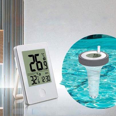 Digitales, kabelloses schwimmendes Poolthermometer, Wassertemperaturthermometer, Innenmonitor, Außenpoolthermometer-Set für Schwimmbäder, Whirlpools, Spas, Whirlpools, Badeteiche, Aquarien, leicht ablesbare LED-Hintergrundbeleuchtung