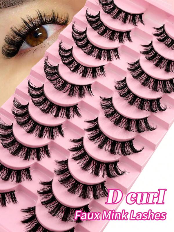 10 pares de pestañas postizas estilo ruso, rizado en D, espesas y esponjosas, adecuadas para uso diario y fiestas, maquillaje de ojos encantador, esencia de viaje