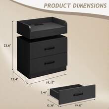 LED NightStand Set Of 2, Modern Night Stands With 2 Drawers, Bedside Tables And End Side Tables For Bedroom, Black/ White/ Grey - 黑色 - 查看 2