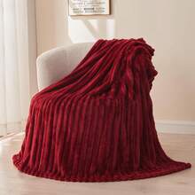 Super Soft King Blanket Pink Premium Silky Flannel Fleece 3D Ribbed Jacquard Lightweight Bed Blanket All Season Use (Pink Ribbed, King(90"X110")) - 紅肋 - 查看 3