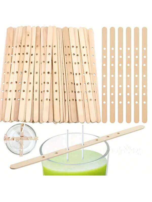 TOEDO 50 piezas Soporte de madera para mecha de vela, molde para velas, soporte fijo, poroso/de poro único, soporte de madera, dispositivo de centrado para elaborar velas
